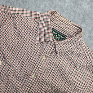Vintage Abercrombie Fitch Button Up Shirt Mens Large Plaid Red Blue Long Sleeve‎